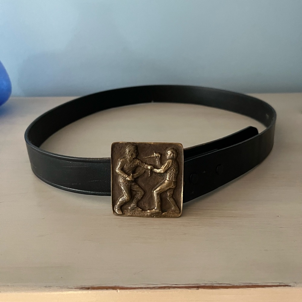 Men’s Black Cowhide belt with Vintage Buckle